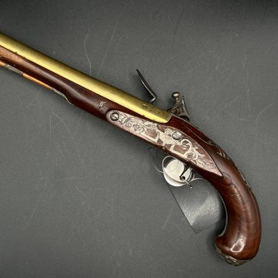 Scarce And Unusual Georgian Silver Mounted Officer’s Pistol With Brass Barrel And Lock Circa 1775