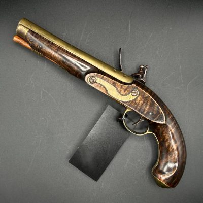 Brass Barrel Kentucky Style Flintlock Pistol With Lovely Tiger Striped Maple Full Stock Circa 1820