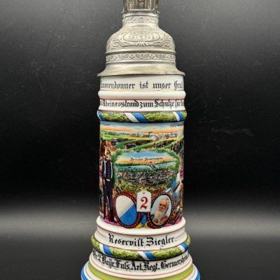 Bavarian Reservist Beer Stein, 5th Battery, 2nd Bavarian Foot Artillery Regiment, Germersheim, 1909–1911.