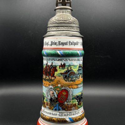 Bavarian Reservist Beer Stein – 7th Field Artillery Regiment “Prinzregent Luitpold,” 1st Battery, Munich, 1906–1908.