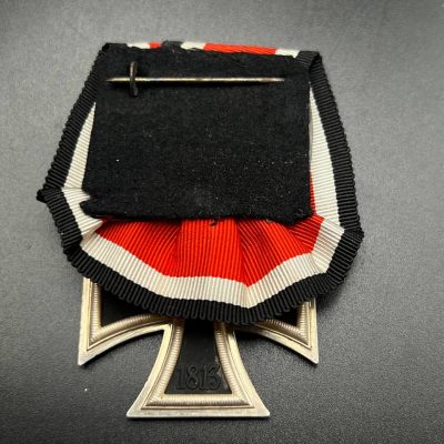 Iron Cross 2nd Class, 1939 pattern, on ribbon bar. Black backing variant (often attributed to Panzer units).