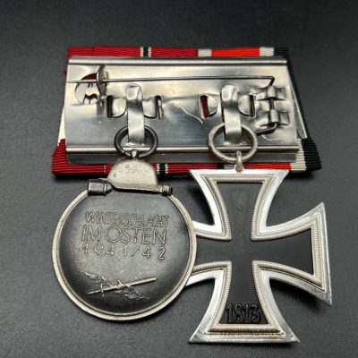Two-Place Medal Bar with Iron Cross 2nd Class and Eastern Front Medal. Maker Marks 100 and 88