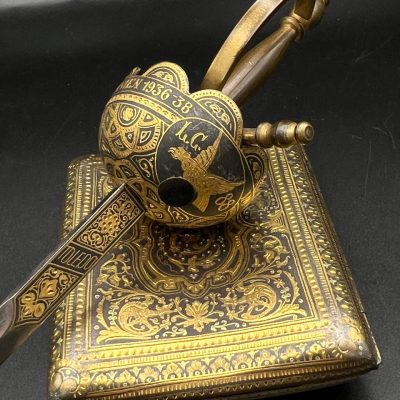 Rare Toledo Damascene Set – Dagger Letter Opener & Cigarette Case, Luftwaffe Eagle, Pre/WWII Era