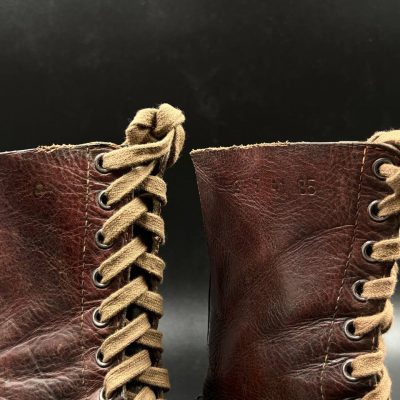 Original WWII German Fallschirmjäger Paratrooper Jump Boots. 2nd Pattern. Dated August 1942.  Brown Leather. Size 28.