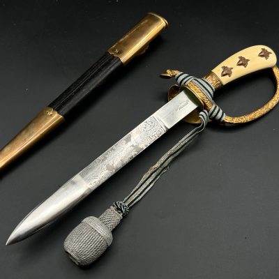 Dagger for Members of the Reich Forestry Service (for Senior Forestry Officials). [Clemen & Jung]. Deluxe Hunting Hanger (Hirschfänger) with Leather Scabbard and Sword Knot